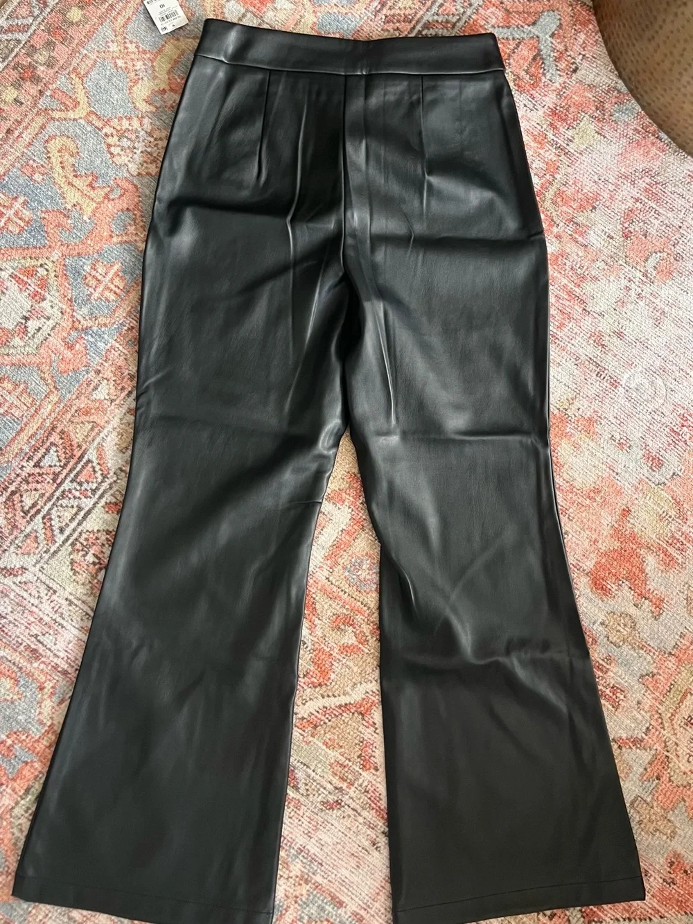 NWT-INC International Concepts Black Faux Leather Boot Cut Pants & Gold Buttons